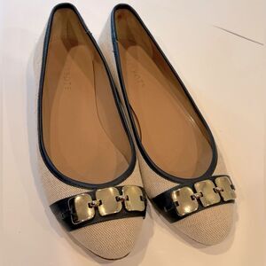 Talbots Natural Round Toe Gold Buckle Flats 9B
